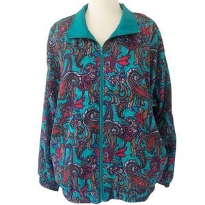 Vintage 70s 1970s Paisley Bomber Zip Jacket Psychedelic Windbreaker Women Size L